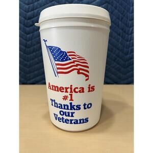Vintage Aladdin USA Travel Mug America Is #1 Thanks to Our Veterans Patriotic